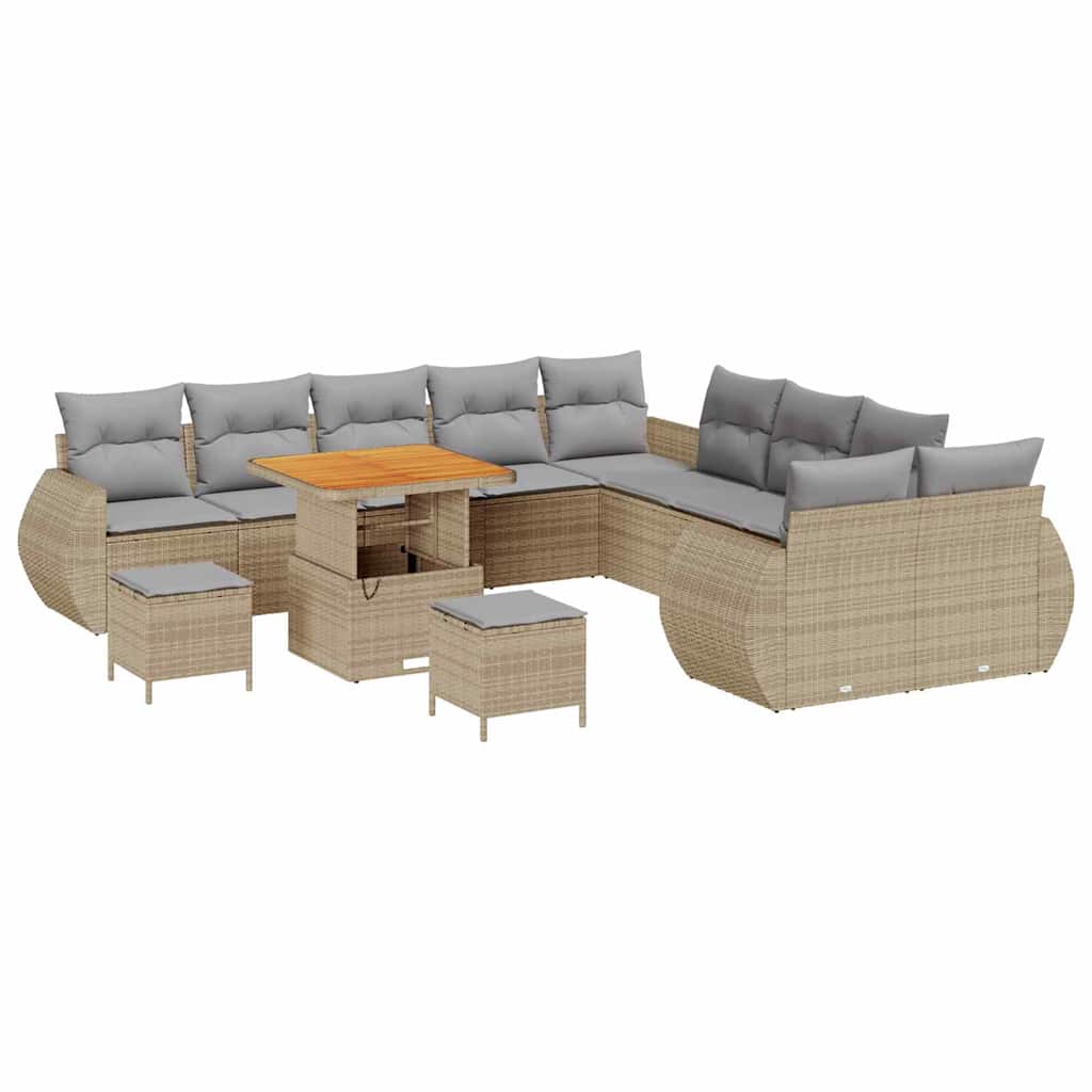 Conjunto de Sofá de Jardim 13 pcs Bege vime PE