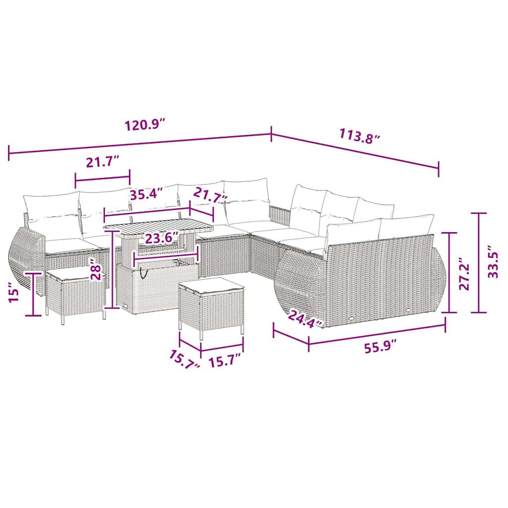Conjunto de Sofá de Jardim 13 pcs Preto vime PE