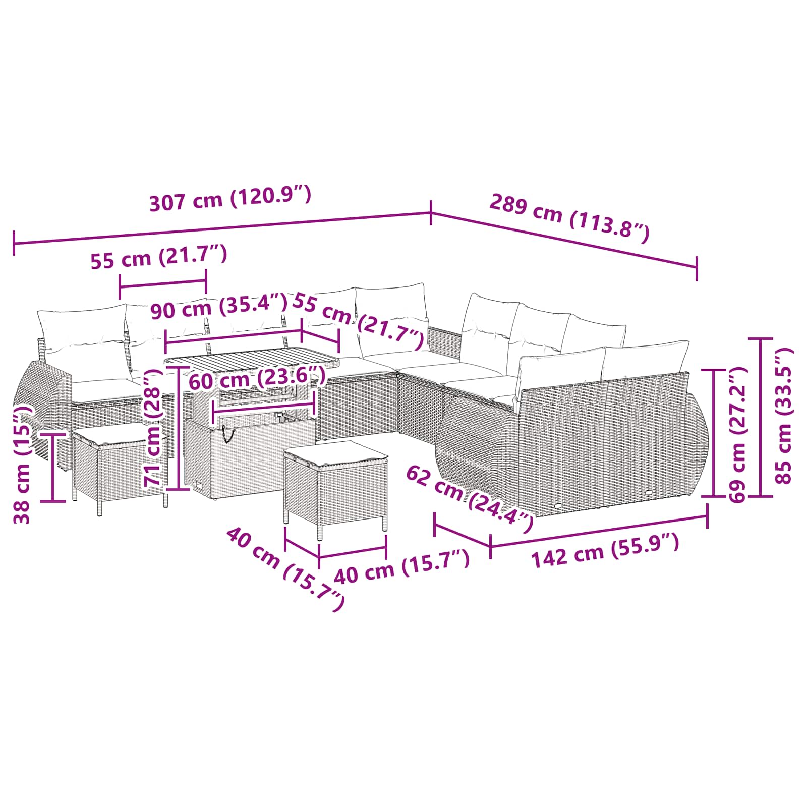Conjunto de Sofá de Jardim 13 pcs Preto vime PE
