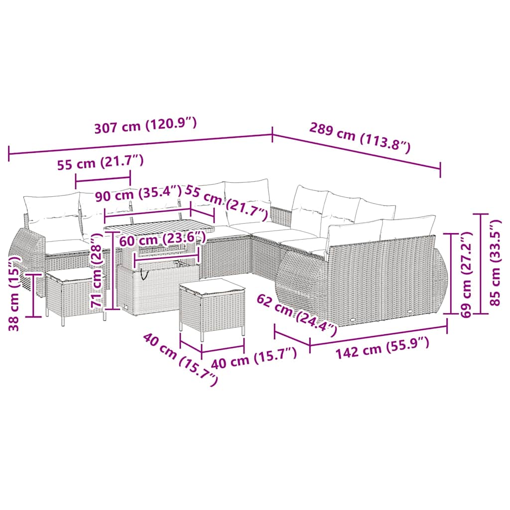 Conjunto de Sofá de Jardim 13 pcs Preto vime PE