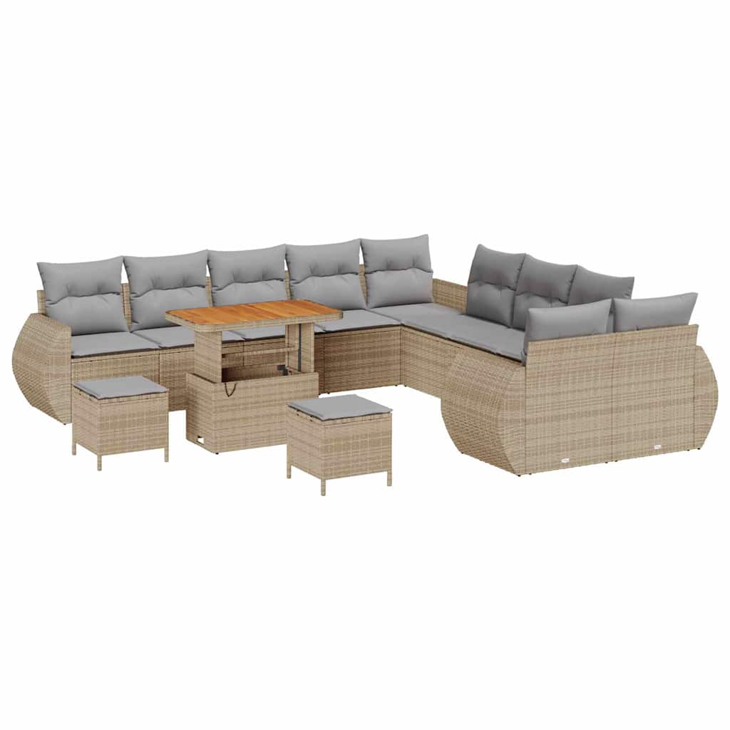 Conjunto de Sofá de Jardim 13 pcs Bege vime PE