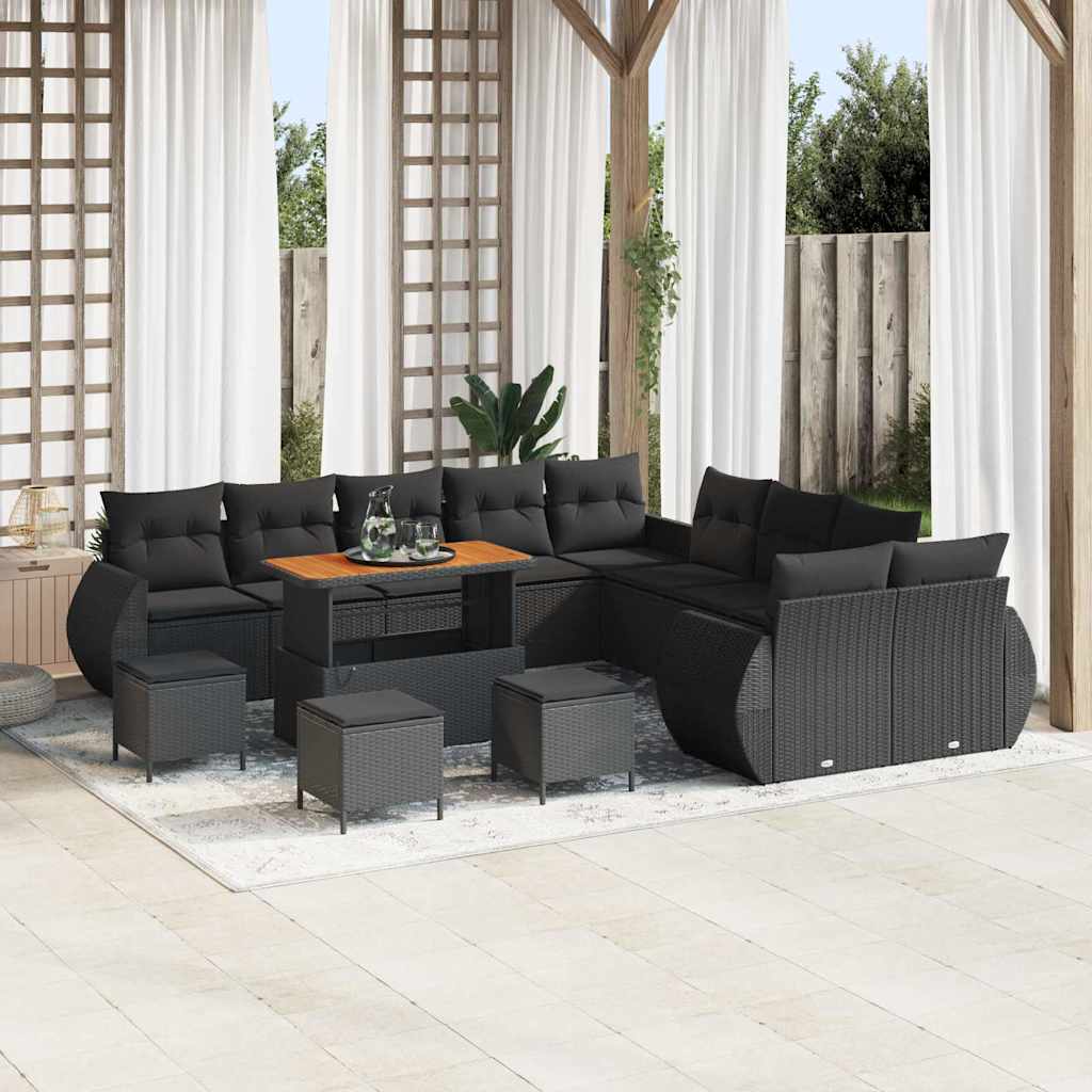 Conjunto de Sofá de Jardim 14 pcs Preto vime PE