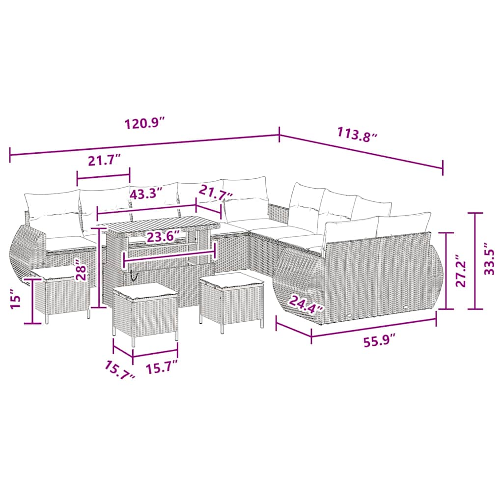 Conjunto de Sofá de Jardim 14 pcs Preto vime PE