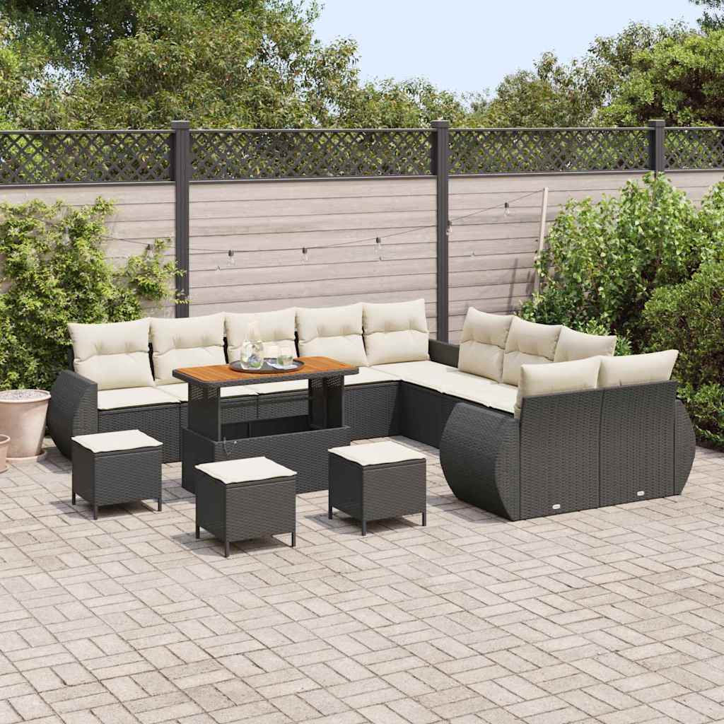 Conjunto de Sofá de Jardim 14 pcs Preto vime PE