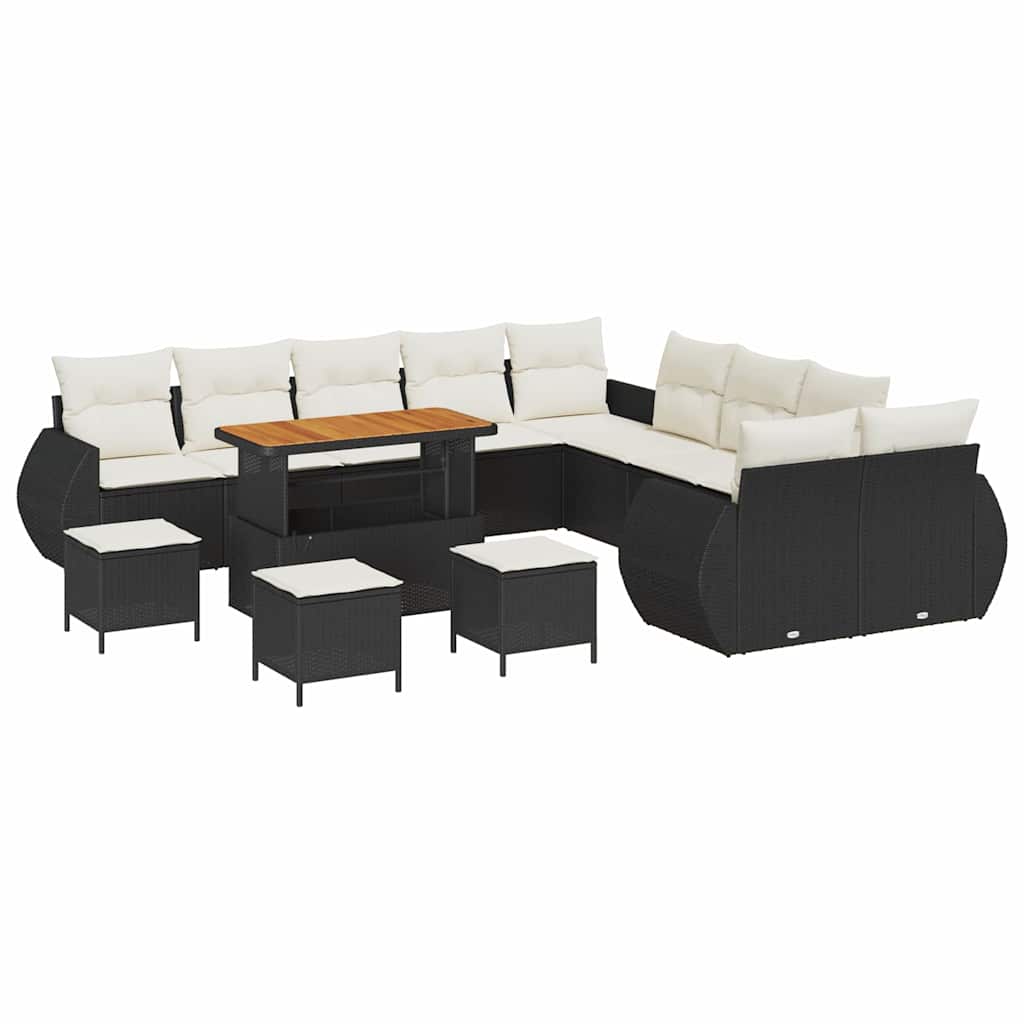 Conjunto de Sofá de Jardim 14 pcs Preto vime PE