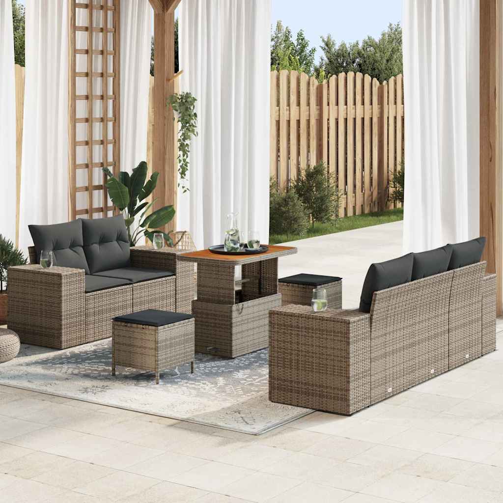 Conjunto de Sofá de Jardim com almofada 8 pcs Cinzeto vime PE