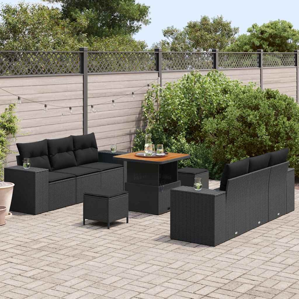 Conjunto de Sofá de Jardim 9 pcs Preto Rattan Sintético