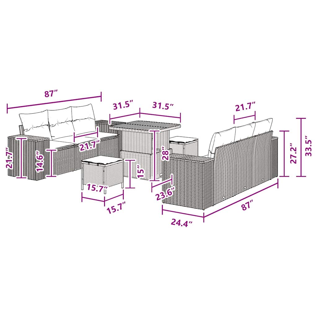 Conjunto de Sofá de Jardim 9 pcs Preto Rattan Sintético