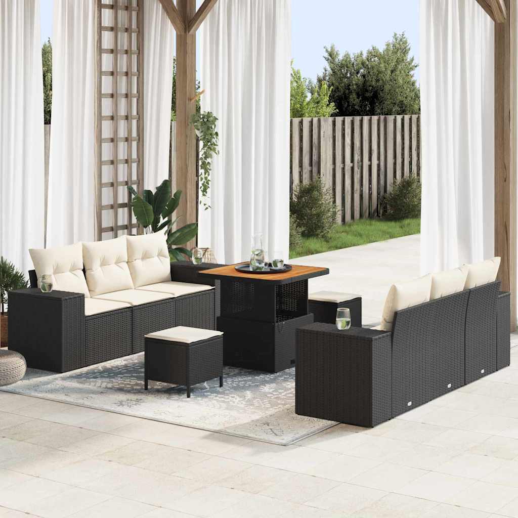 Conjunto de Sofá de Jardim 9 pcs Preto Rattan Sintético