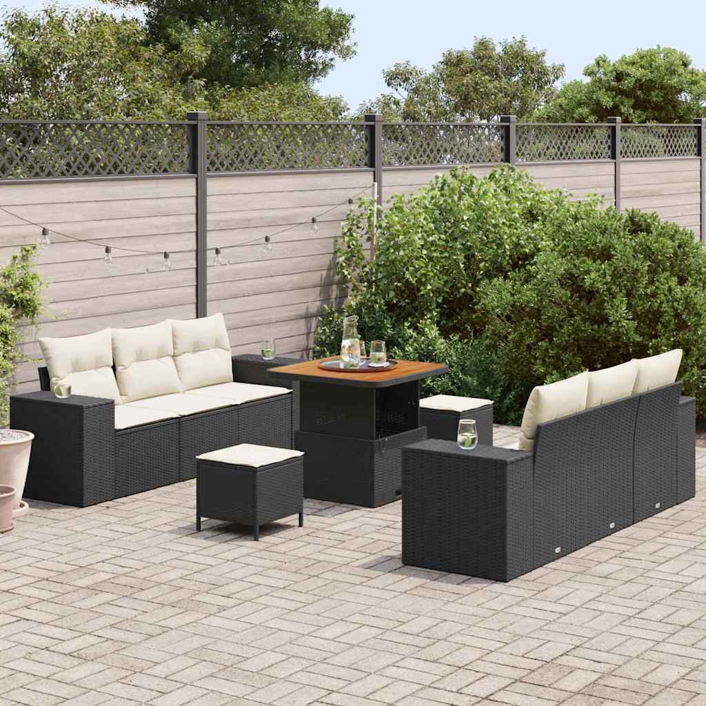 Conjunto de Sofá de Jardim 9 pcs Preto Rattan Sintético