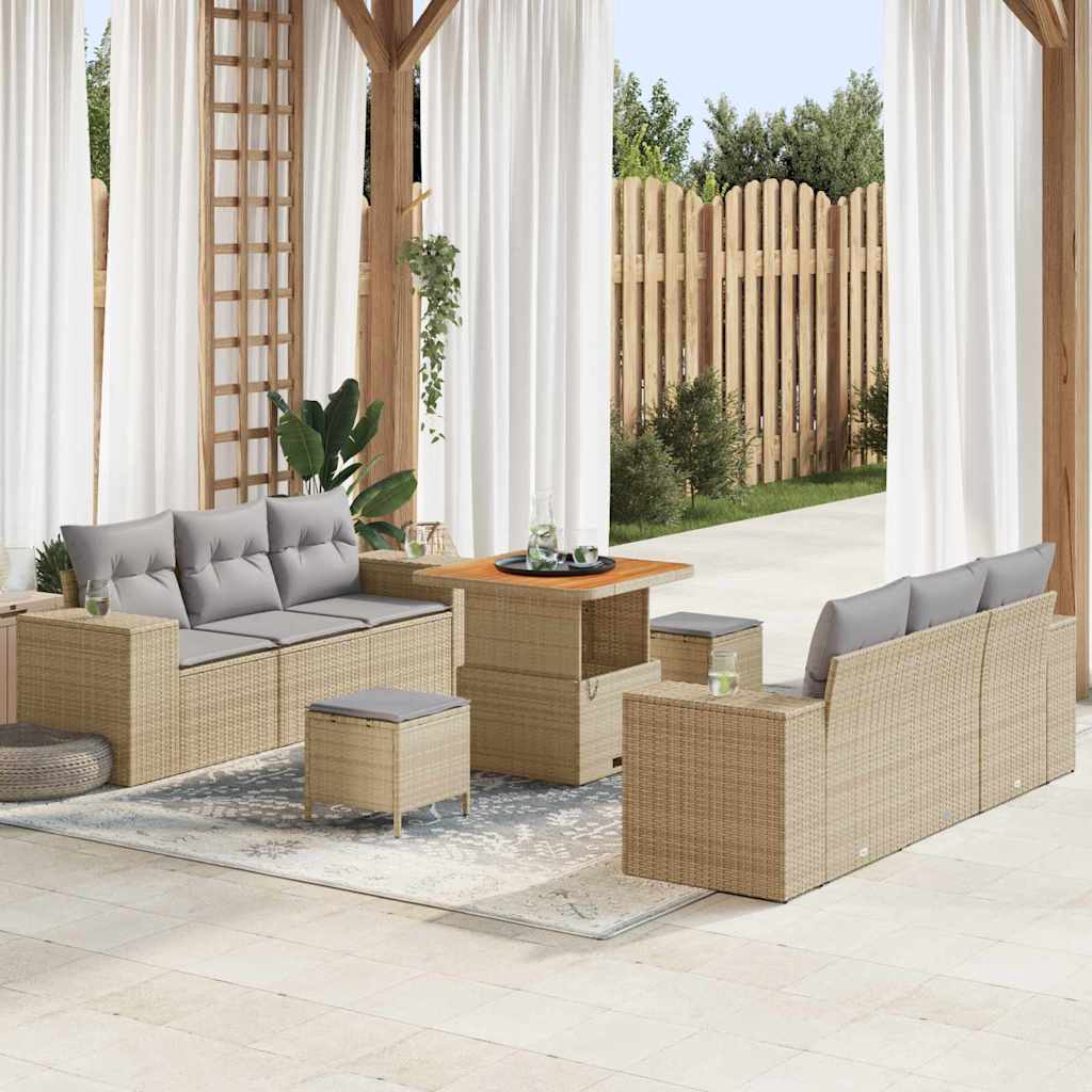 Conjunto de Sofá de Jardim 9 pcs Bege Rattan Sintético