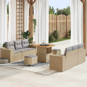 Conjunto de Sofá de Jardim 9 pcs Bege Rattan Sintético