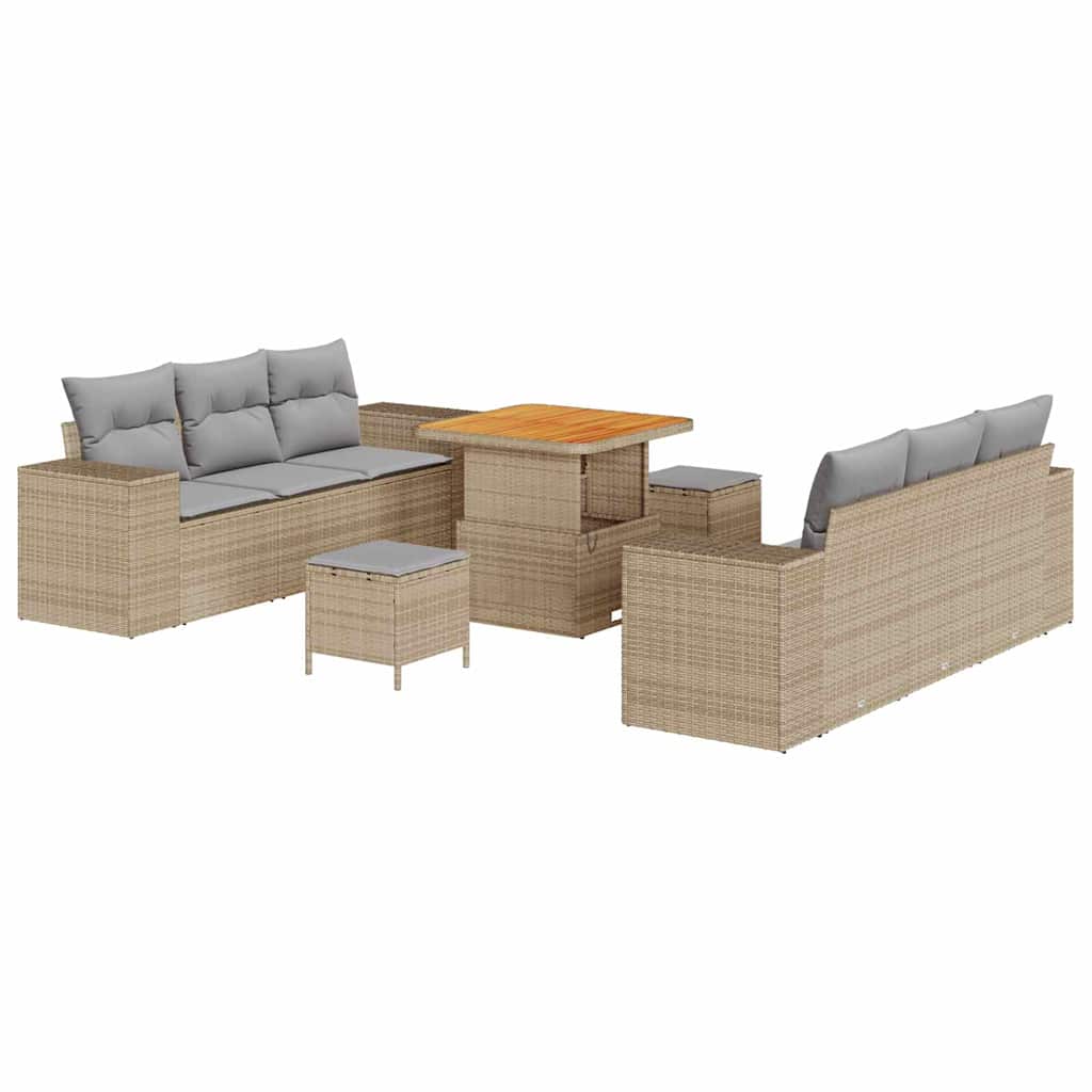 Conjunto de Sofá de Jardim 9 pcs Bege Rattan Sintético