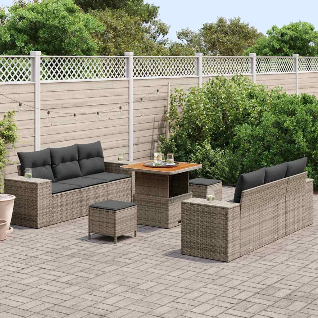 Conjunto de Sofá de Jardim 9 pcs Cinzeto Rattan Sintético