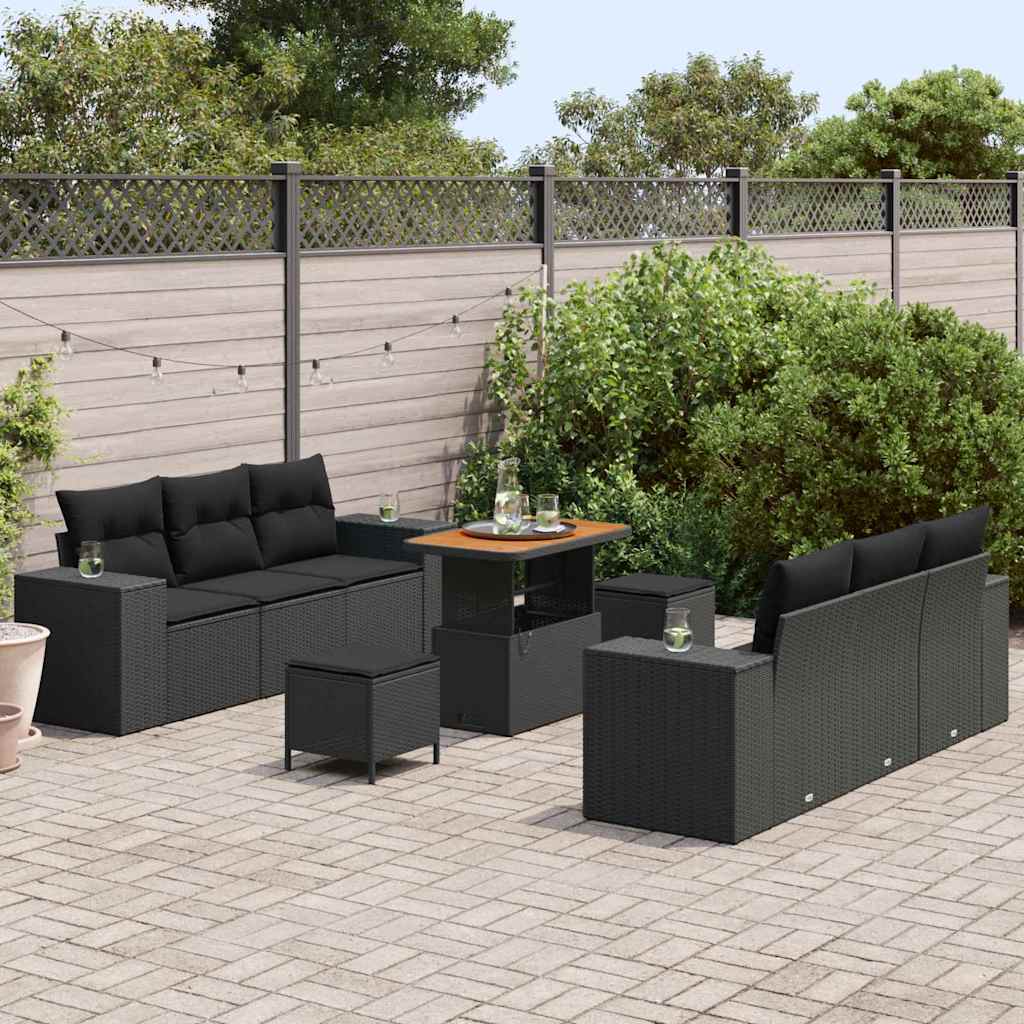 Conjunto de Sofá de Jardim 9 pcs Preto Rattan Sintético