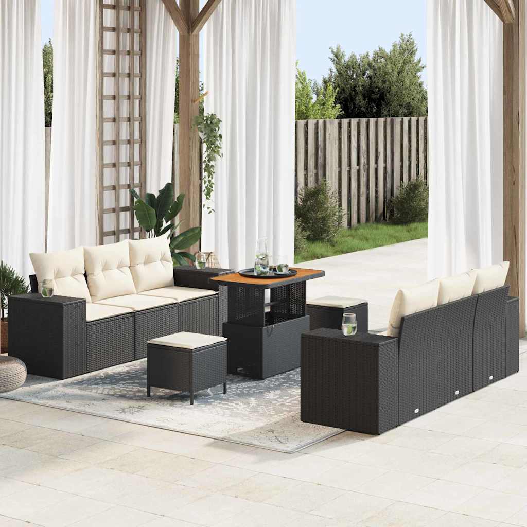 Conjunto de Sofá de Jardim 9 pcs Preto Rattan Sintético