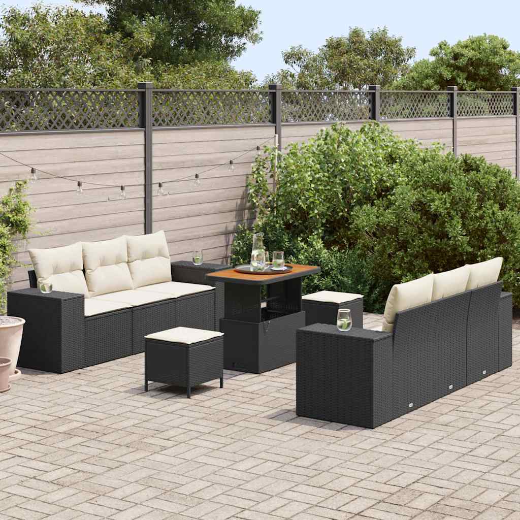 Conjunto de Sofá de Jardim 9 pcs Preto Rattan Sintético