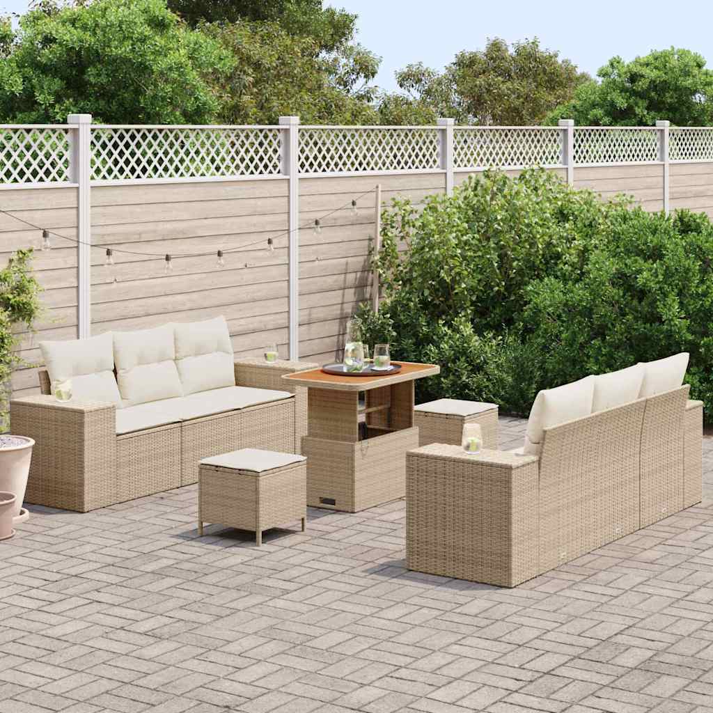 Conjunto de Sofá de Jardim 9 pcs Bege Rattan Sintético
