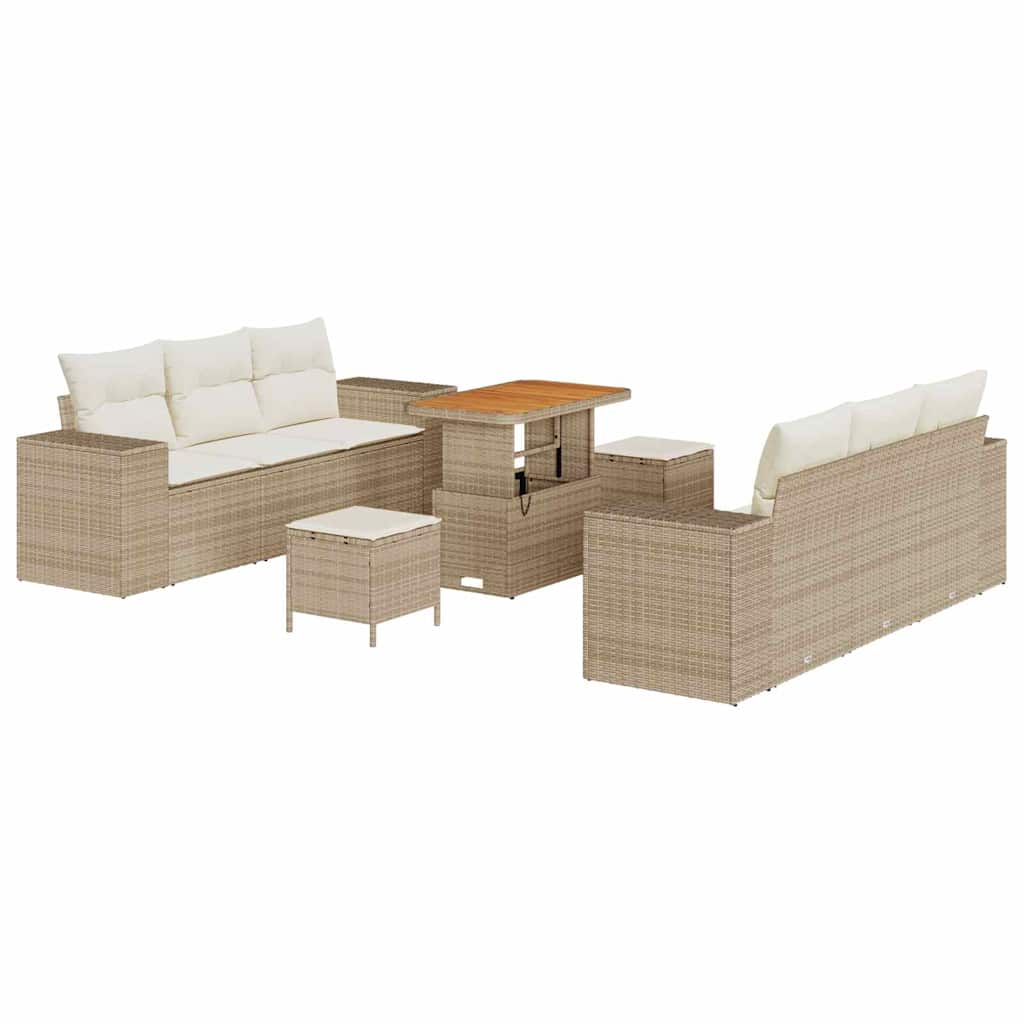 Conjunto de Sofá de Jardim 9 pcs Bege Rattan Sintético