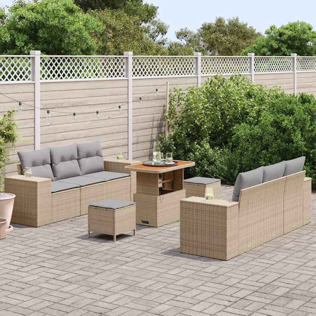 Conjunto de Sofá de Jardim 9 pcs Bege Rattan Sintético
