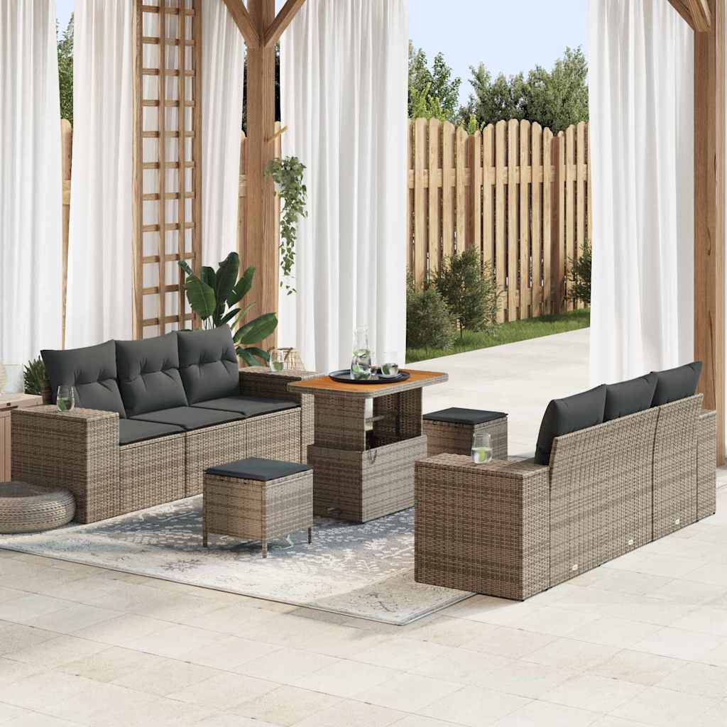 Conjunto de Sofá de Jardim 9 pcs Cinzeto Rattan Sintético