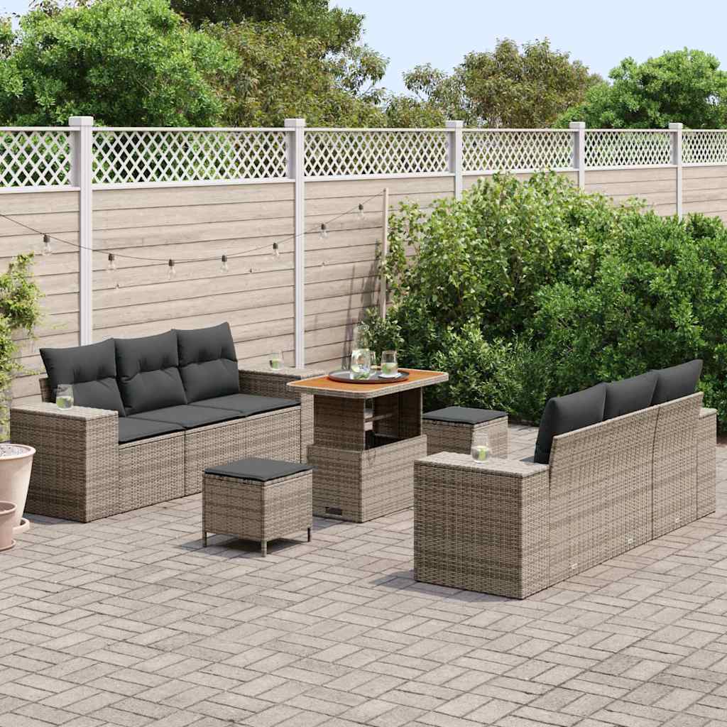 Conjunto de Sofá de Jardim 9 pcs Cinzeto Rattan Sintético
