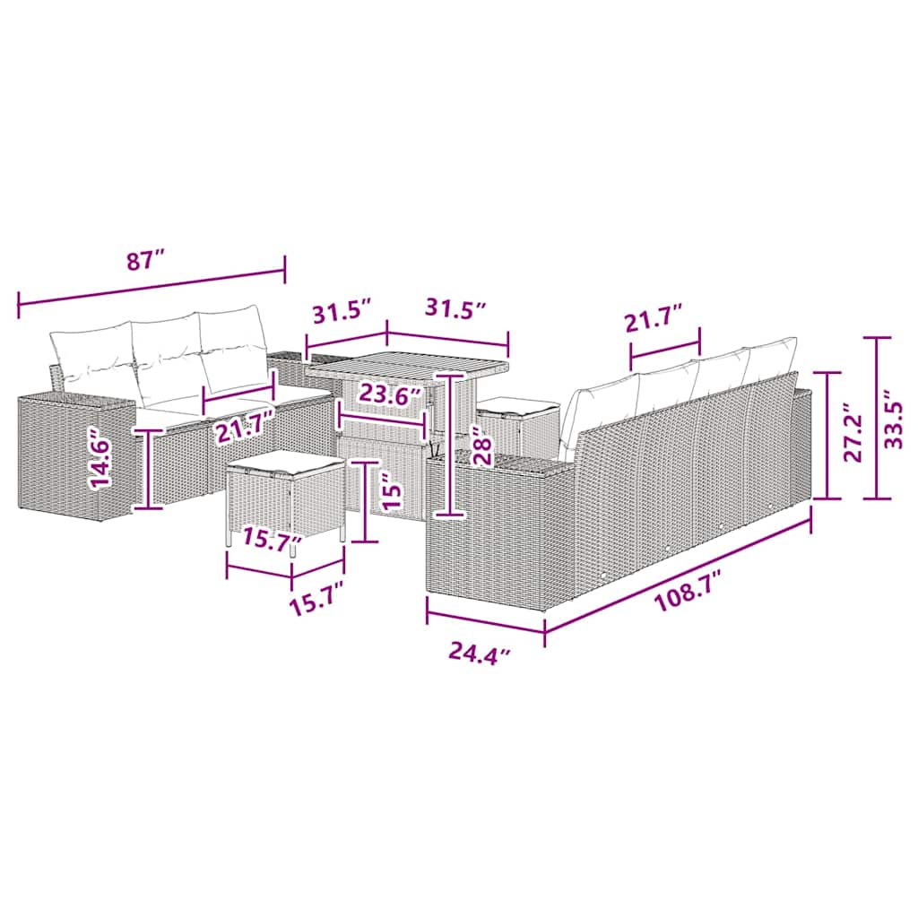 Conjunto de Sofá de Jardim 10 pcs Preto vime PE