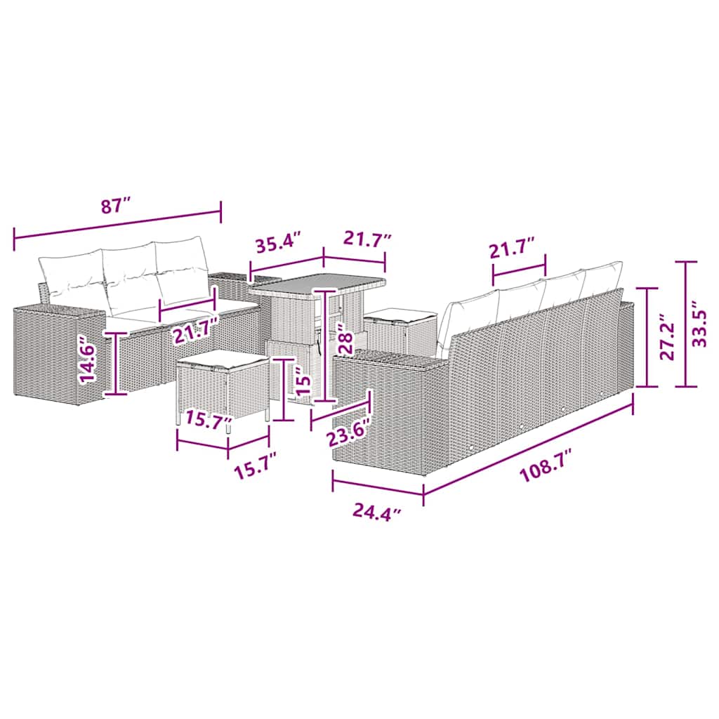 Conjunto de Sofá de Jardim 10 pcs Preto vime PE