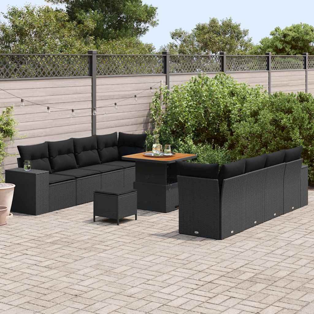 Conjunto de Sofá de Jardim com almofada 11 pcs Preto vime PE