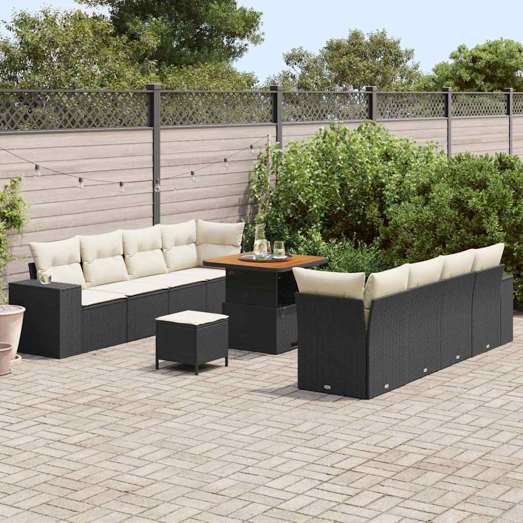 Conjunto de Sofá de Jardim com almofada 11 pcs Preto vime PE