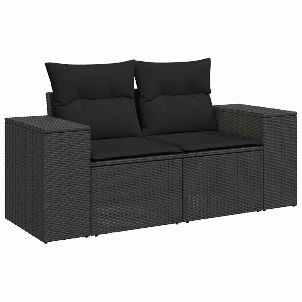 Conjunto de Sofá de Jardim com almofada 11 pcs Preto vime PE