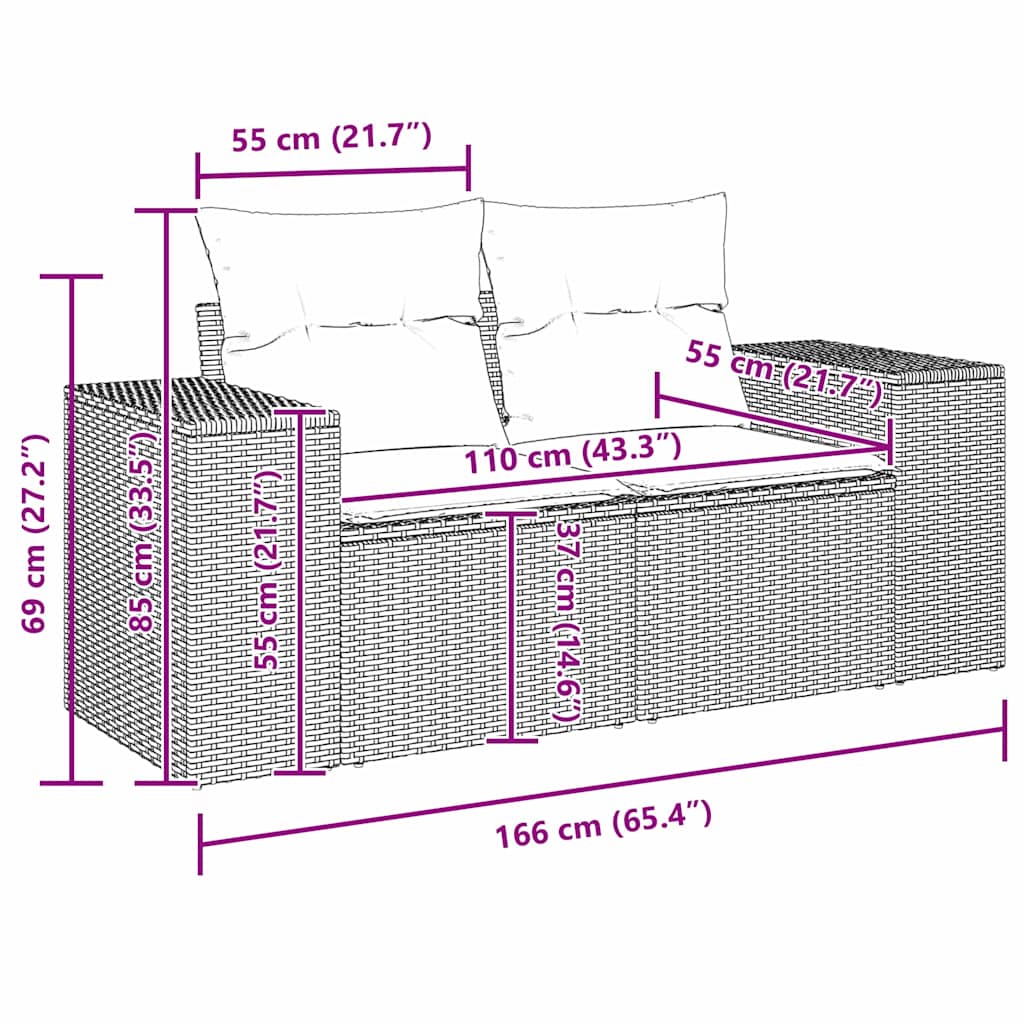 Conjunto de Sofá de Jardim com almofada 11 pcs Cinzeto vime PE