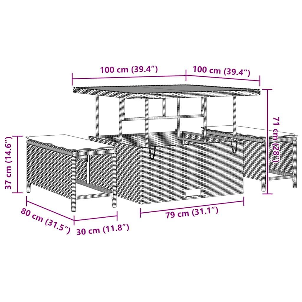 Conjunto de Sofá de Jardim com almofada 11 pcs Preto vime PE