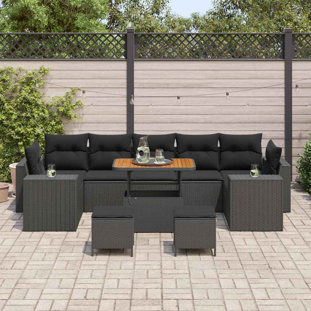 Conjunto de Sofá de Jardim 10 pcs Preto vime PE