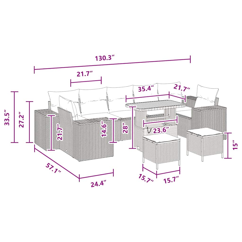 Conjunto de Sofá de Jardim 10 pcs Preto vime PE