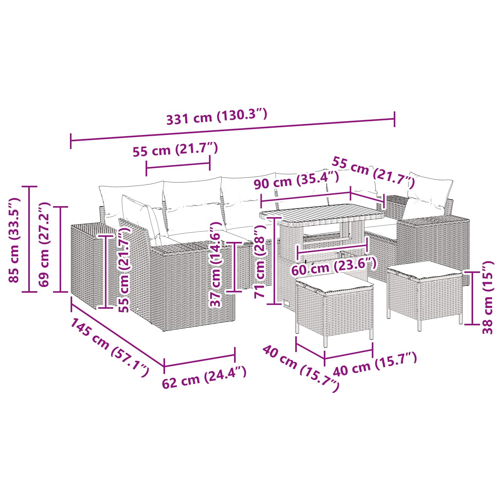Conjunto de Sofá de Jardim 10 pcs Preto vime PE