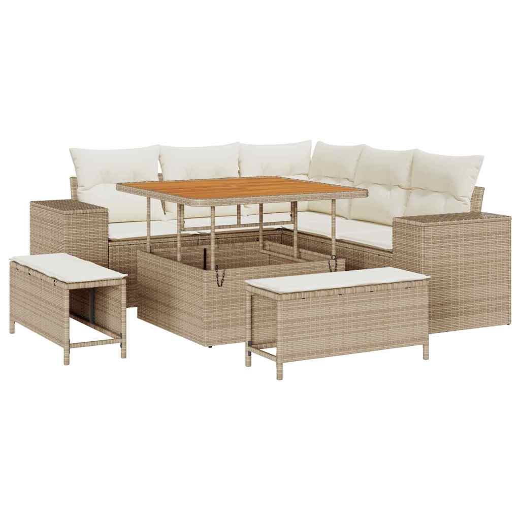 Conjunto de Sofá de Jardim com almofada 8 pcs Bege vime PE