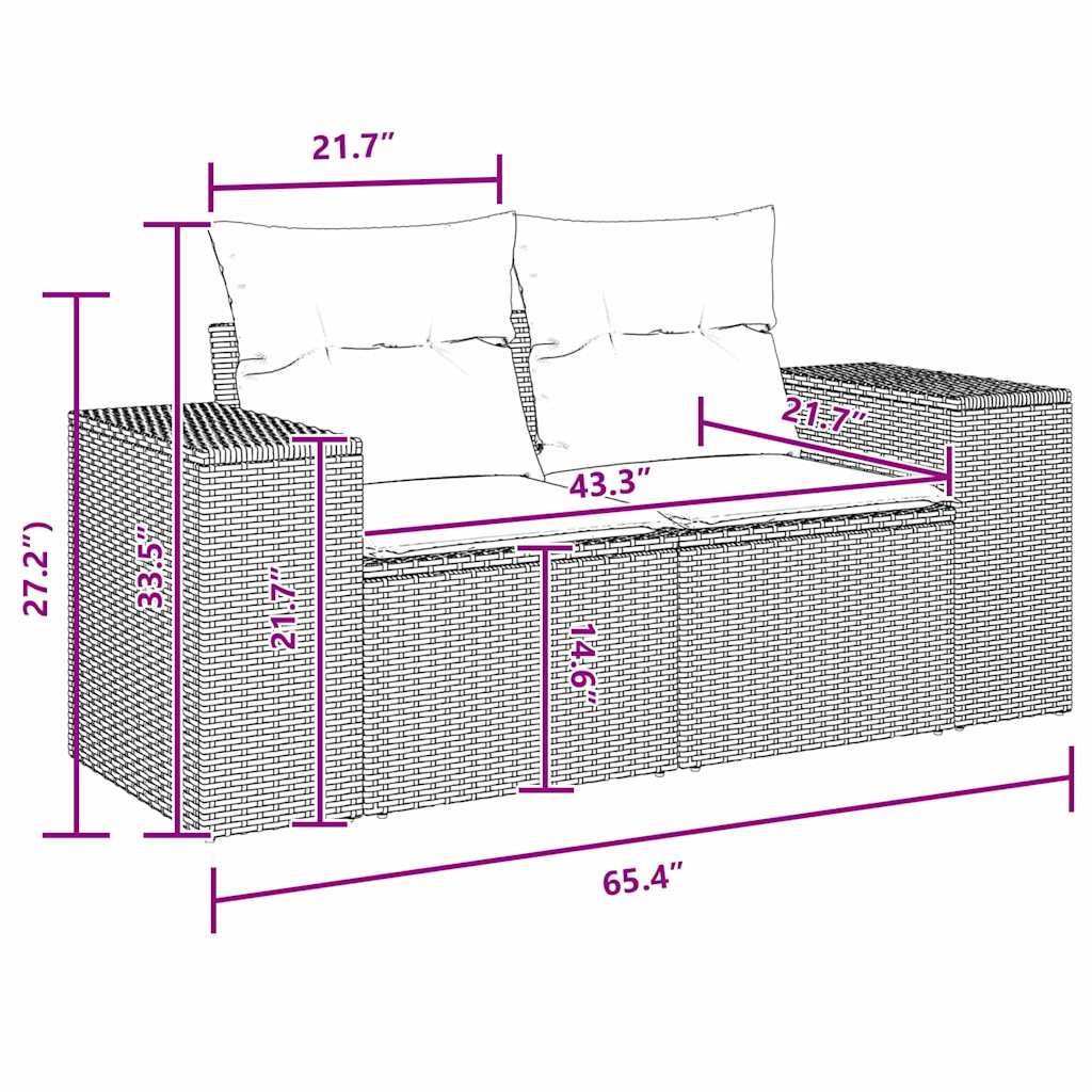 Conjunto de Sofá de Jardim com almofada 9 pcs Preto vime PE