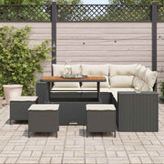 Conjunto de Sofá de Jardim com almofada 9 pcs Preto vime PE