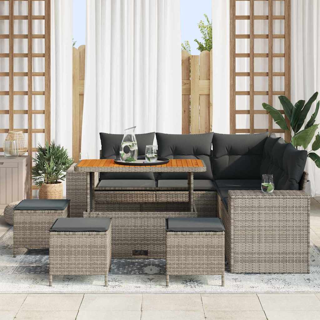 Conjunto de Sofá de Jardim com almofada 9 pcs Cinzeto vime PE
