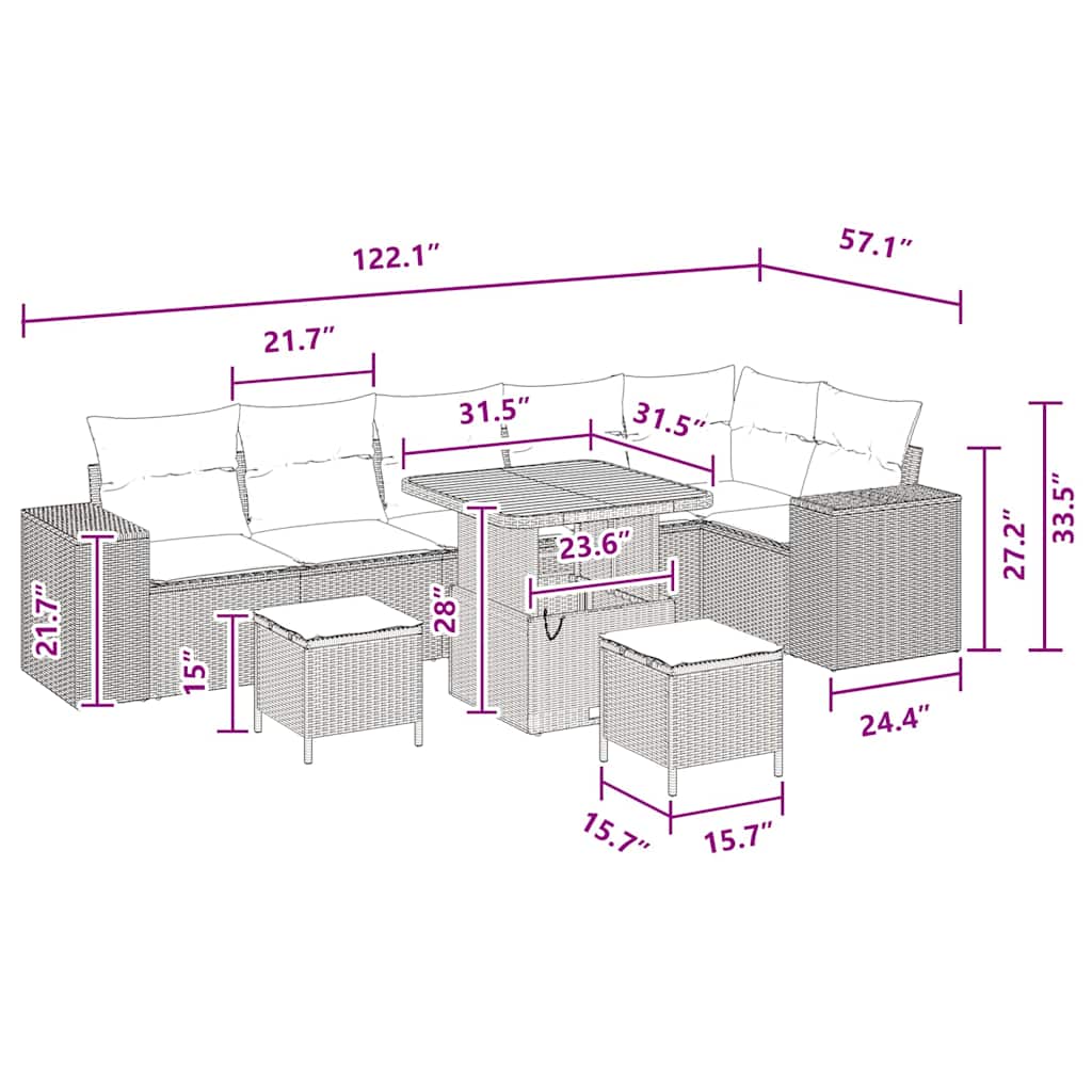 Conjunto de Sofá de Jardim 9 pcs Preto vime PE