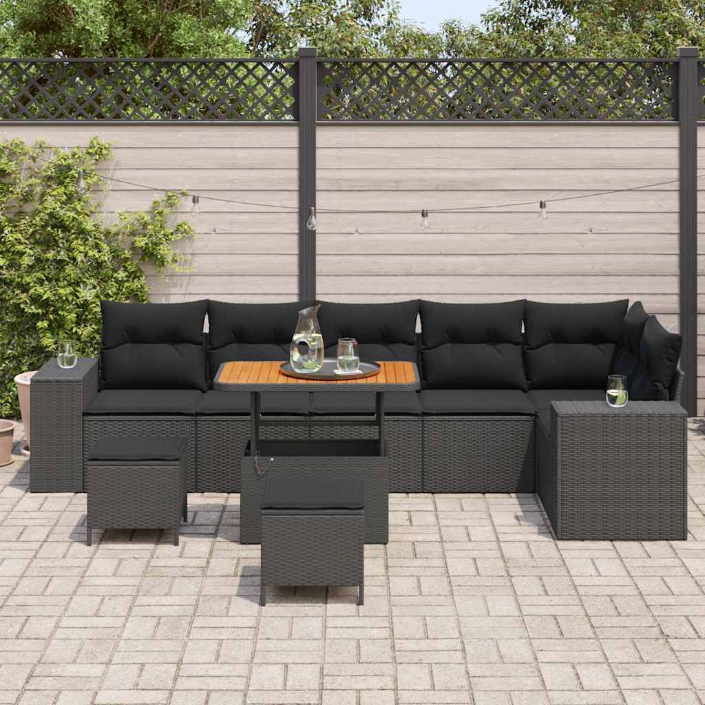Conjunto de Sofá de Jardim 9 pcs Preto vime PE