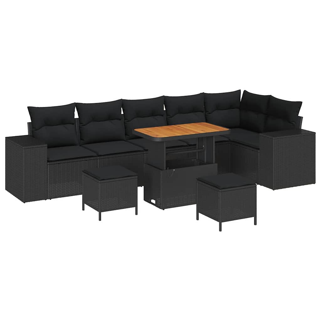 Conjunto de Sofá de Jardim 9 pcs Preto vime PE