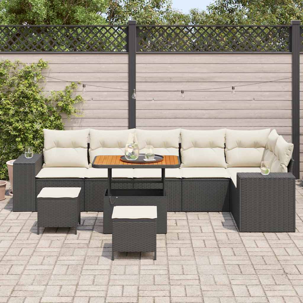 Conjunto de Sofá de Jardim 9 pcs Preto vime PE