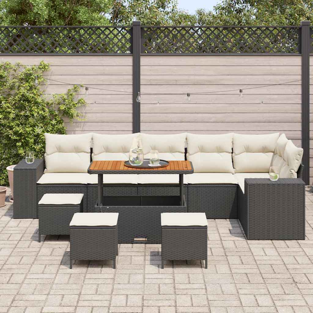 Conjunto de Sofá de Jardim 10 pcs Preto vime PE