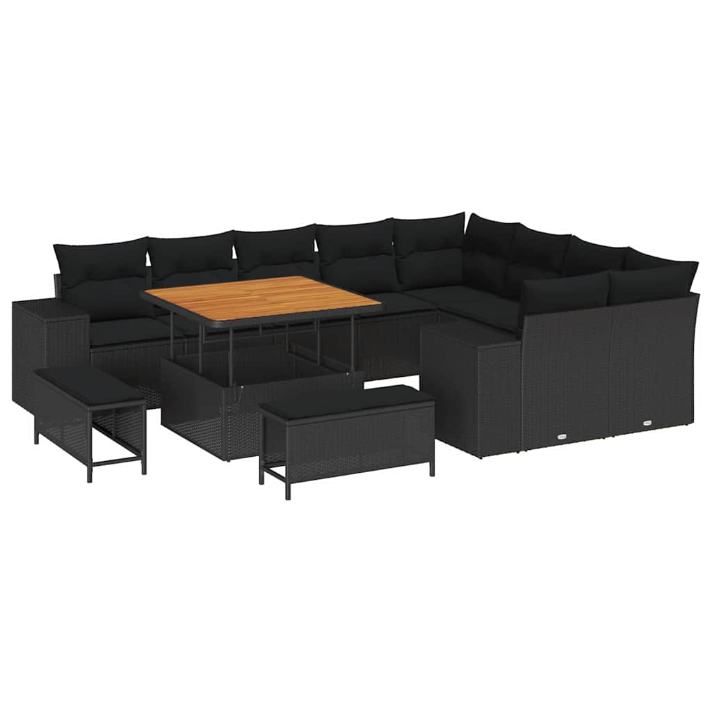 Conjunto de Sofá de Jardim com almofada 12 pcs Preto vime PE