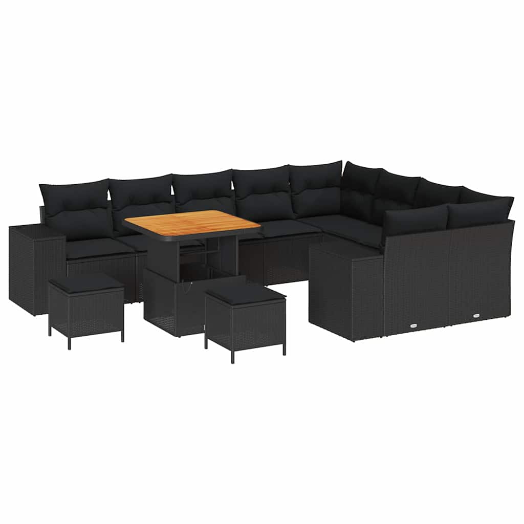 Conjunto de Sofá de Jardim com almofada 12 pcs Preto vime PE