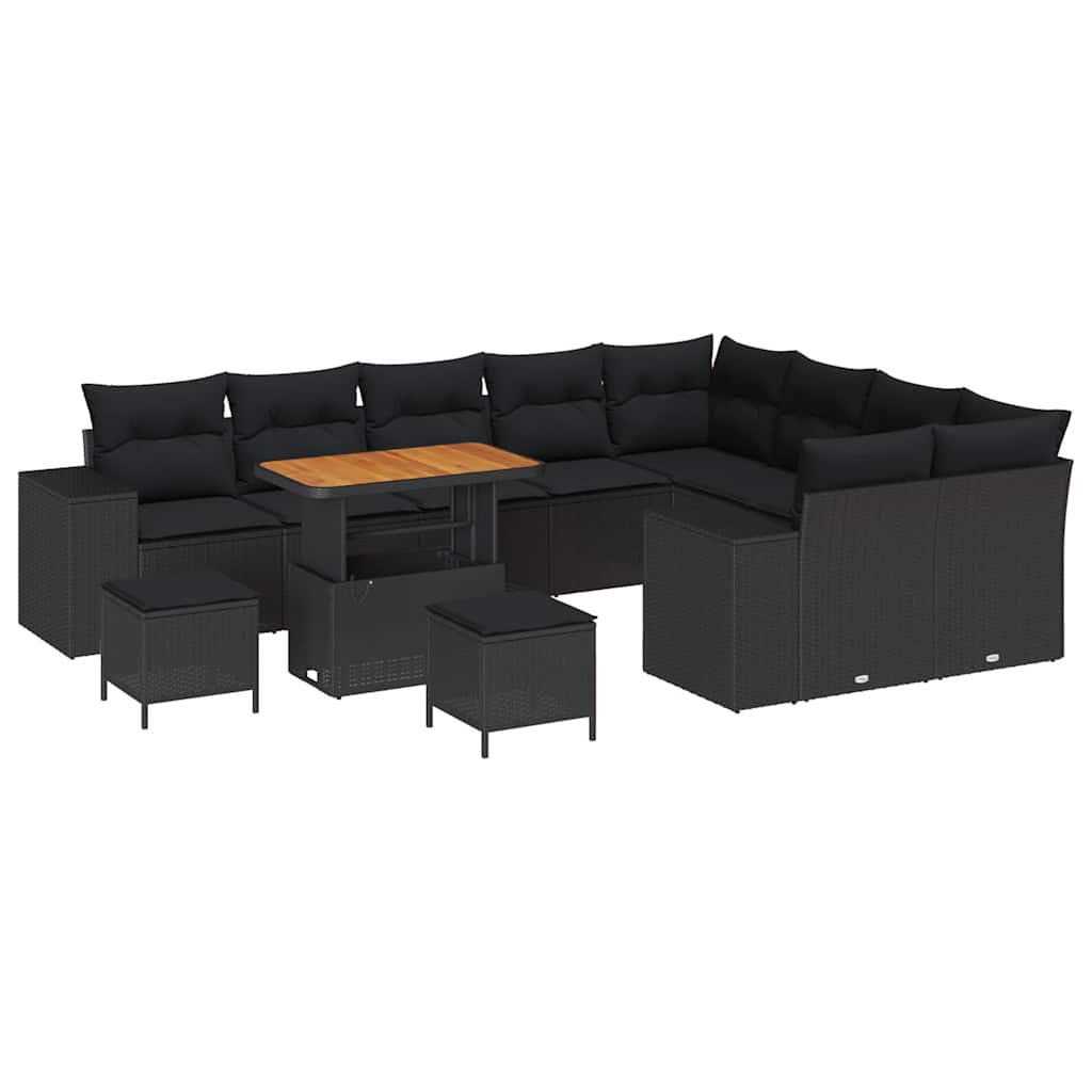 Conjunto de Sofá de Jardim com almofada 12 pcs Preto vime PE