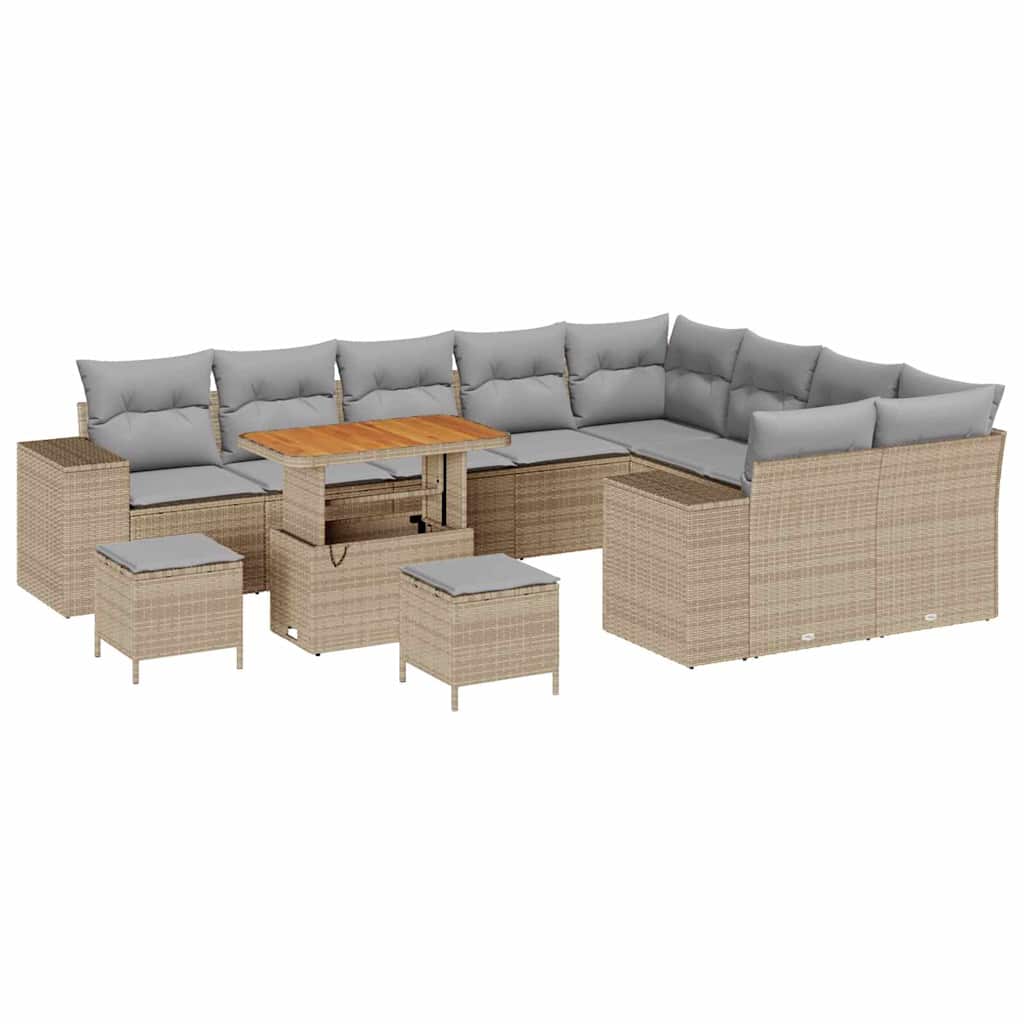 Conjunto de Sofá de Jardim com almofada 12 pcs Bege vime PE