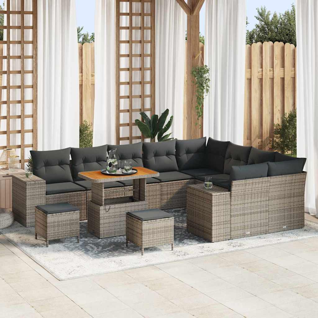 Conjunto de Sofá de Jardim com almofada 12 pcs Cinzeto vime PE